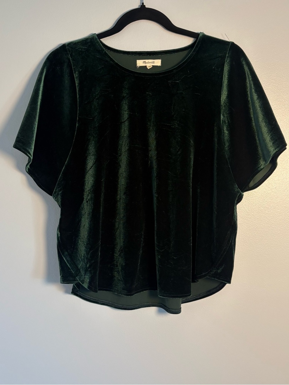 Madewell emerald green velour butterfly short sleeve top size Small